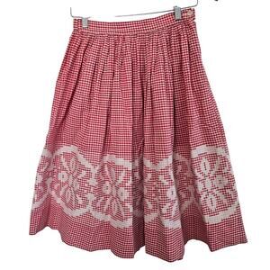 Vintage Cottage Skirt Women Small Red Gingham Preppy Full Circle Milkmaid 60s